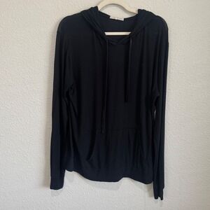 Joah Brown Black Lightweight Cropped Hoodie Soft Stretch Jersey Lounge Pullover